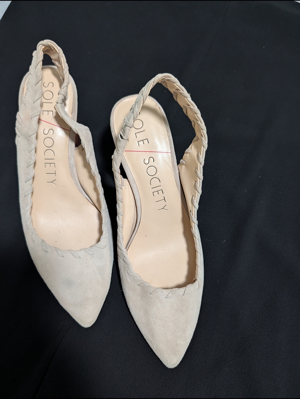 Sole Society Light Beige Braided Slingback Pointed Flats